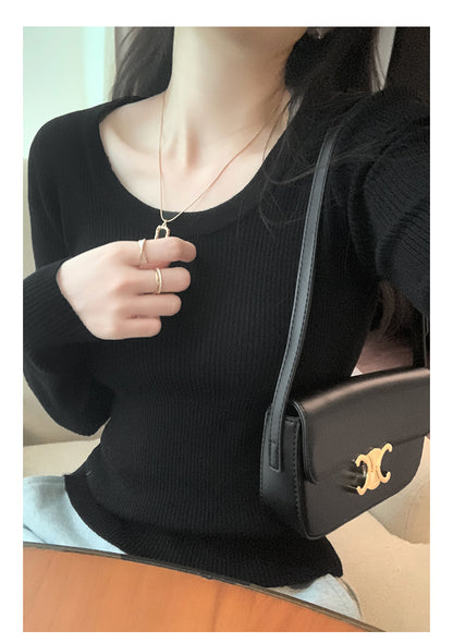 U Neck Long Sleeve Pullover Top | Tajstylo