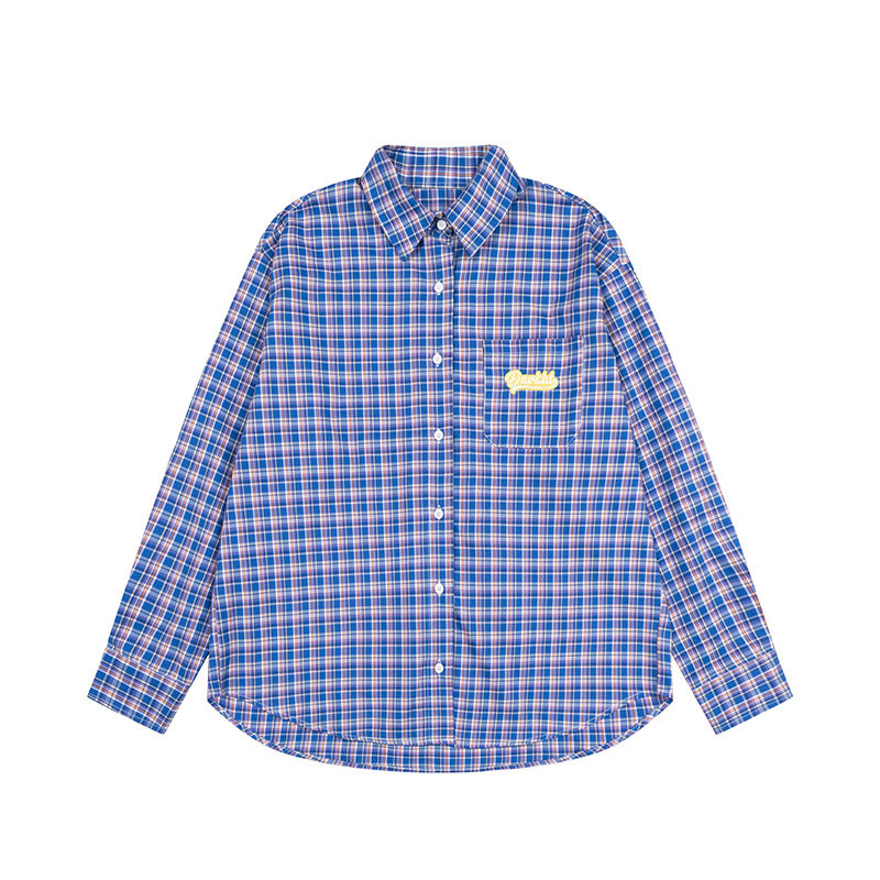 Embroidered Letter Plaid Shirt | Tajstylo