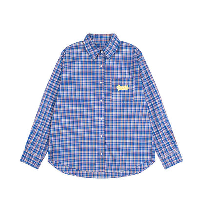 Embroidered Letter Plaid Shirt | Tajstylo