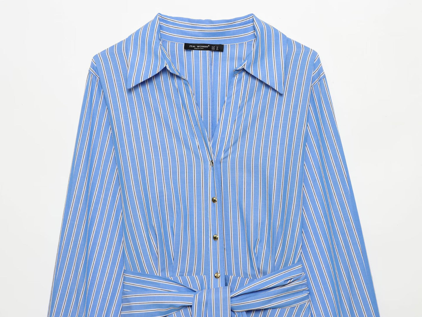 Elegant Stripe Polo Collar Long Sleeve Dress | Tajstylo