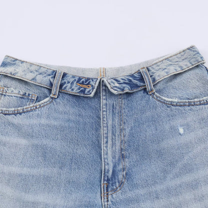 Mid Waist Ripped Straight Leg Jeans | Tajstylo