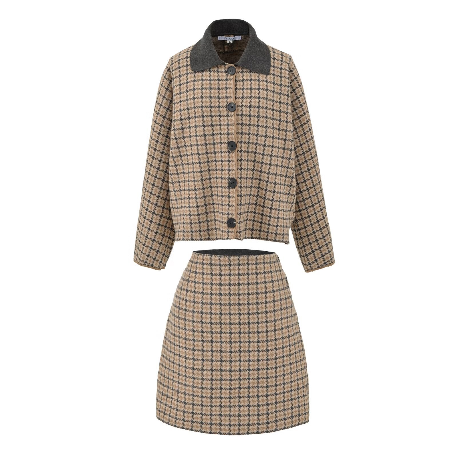 Woman wearing Plaid Casual Loose Jacket Set in a casual setting