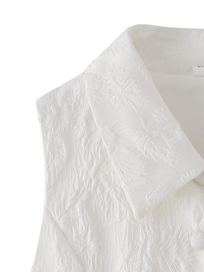 Jacquard Polyester Sleeveless V Neck Top | Tajstylo