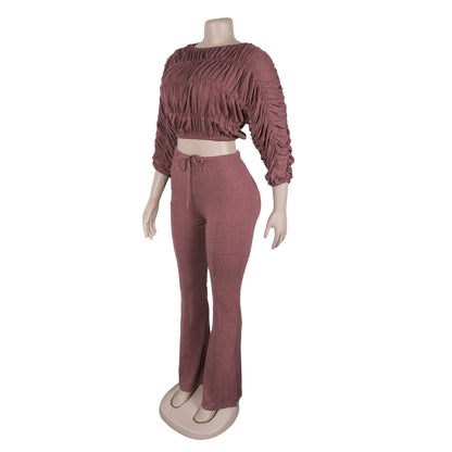 Flattering Two Piece Set with Crop Top and Flared Pants | Tajstylo