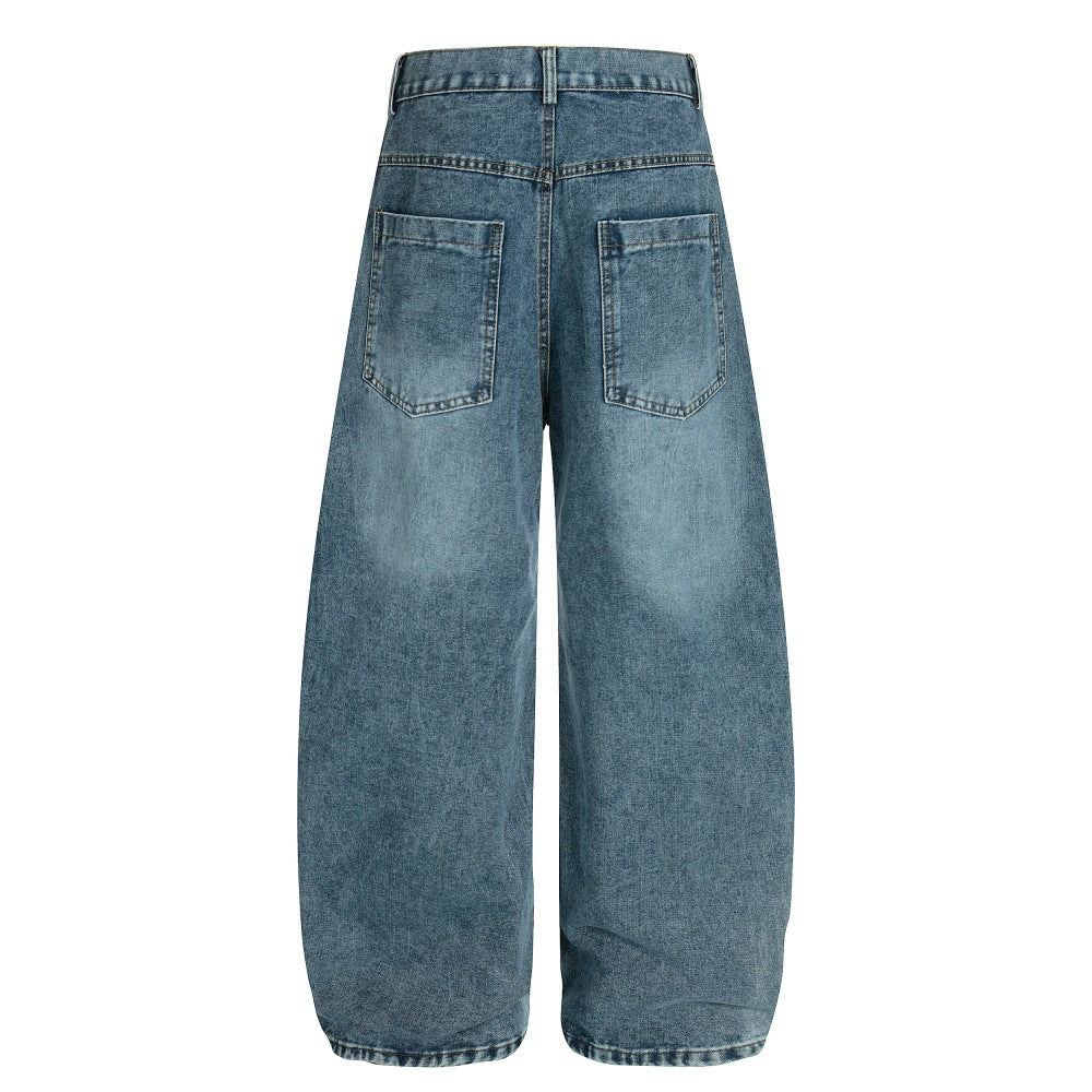 Woman wearing Washed Denim Pants in a casual street setting