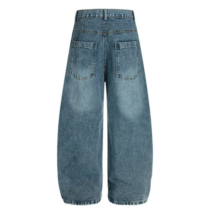 Woman wearing Washed Denim Pants in a casual street setting