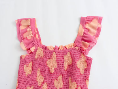 Floral Resort Style Square Neck Strap Dress | Tajstylo