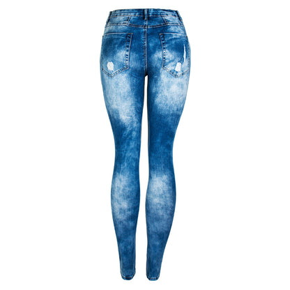 Woman wearing Trend Distressed Women's Denim Jeans in an urban setting