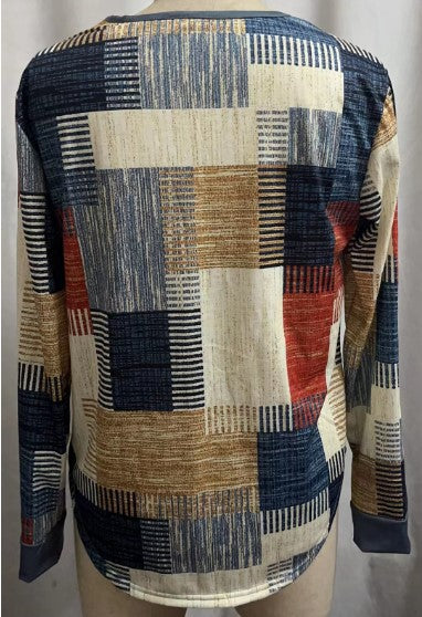 Dark Blue V-Neck Long Sleeve T-Shirt | Tajstylo