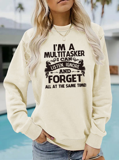 Woman wearing I'm A Multitasker Hoodie in a casual setting