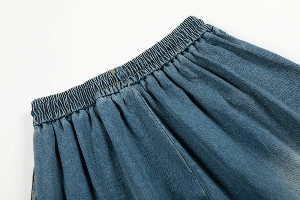Color Blocked White Pleated Denim Wide Leg Pants | Tajstylo