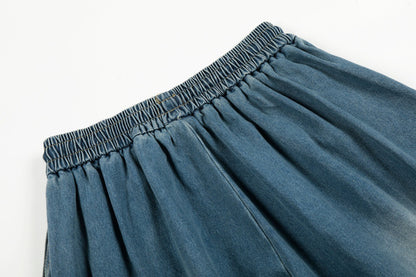 Color Blocked White Pleated Denim Wide Leg Pants | Tajstylo