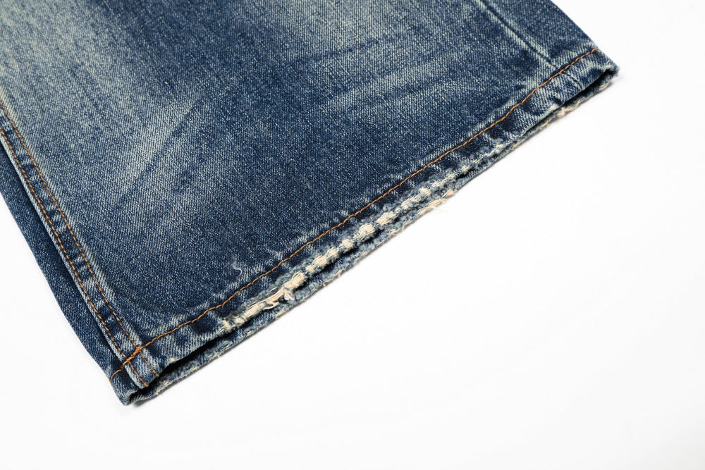 Washed Blue Straight Leg Denim Pants | Tajstylo