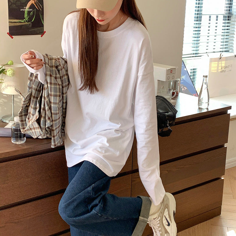 Women's Long Sleeve Loose Fit Basic Tee Top | Tajstylo