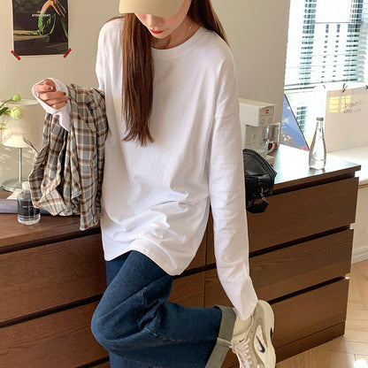 Women's Long Sleeve Loose Fit Basic Tee Top | Tajstylo