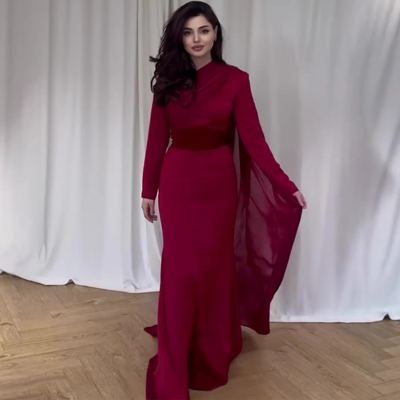 Velvet Cape Long Sleeve Dress | Tajstylo