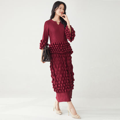 Woman wearing Elegant Two-Piece T-Shirt and Fitted Skirt Set in a stylish setting