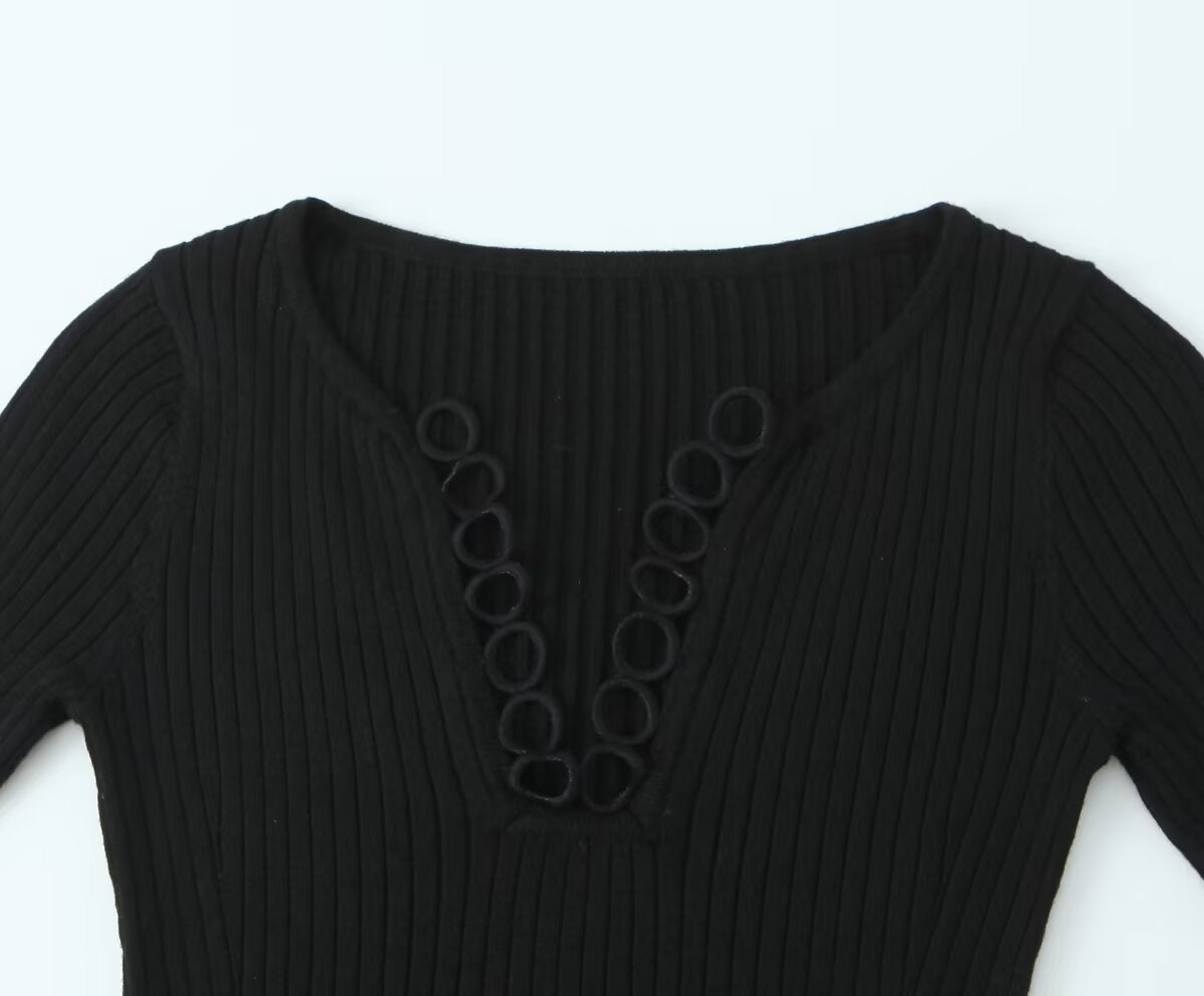 V-Neck Hollowed Out Slim Fit Top | Tajstylo