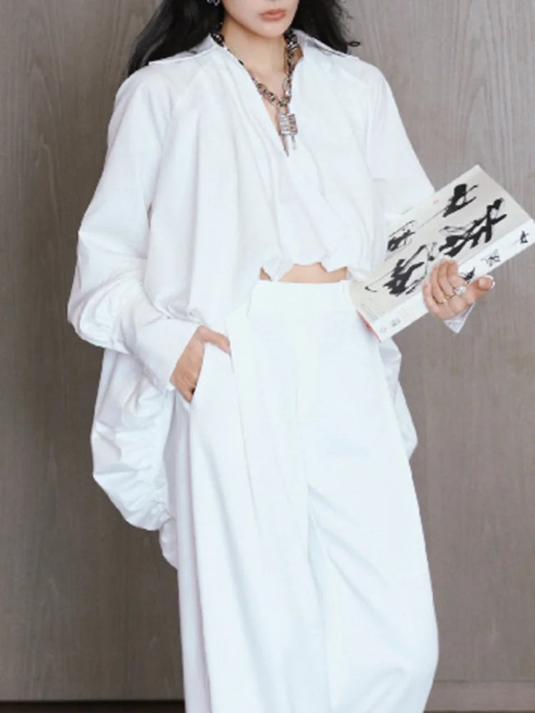 Elegant White Lapel Blouse for Women | Tajstylo