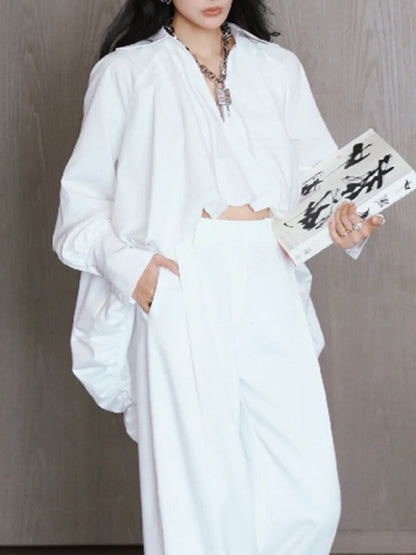 Elegant White Lapel Blouse for Women | Tajstylo