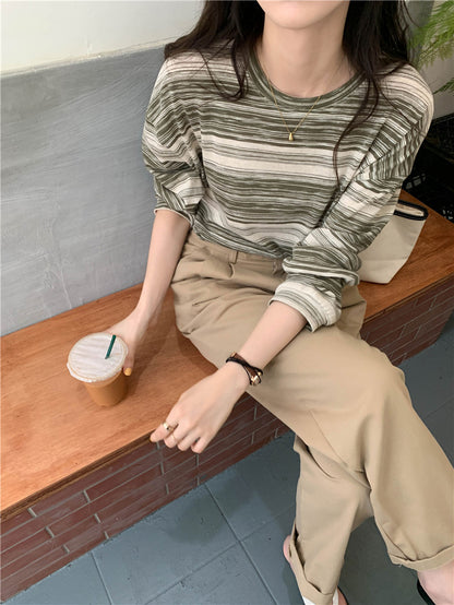 Casual Stripe Long Sleeve T-Shirt | Tajstylo