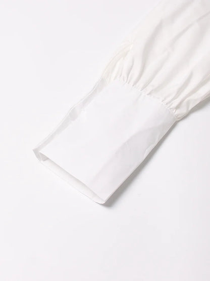 Elegant White Lapel Blouse for Women | Tajstylo