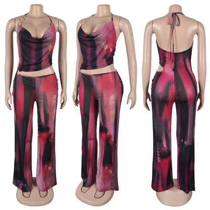 Flattering Mesh Printed Jumpsuit | Tajstylo