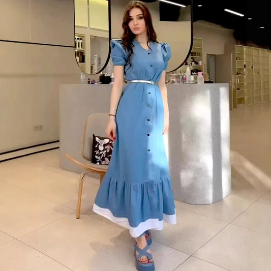 Elegant Lace Waist Long Dress | Tajstylo