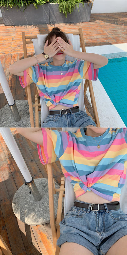 Rainbow Stripe Loose T Shirt | Tajstylo
