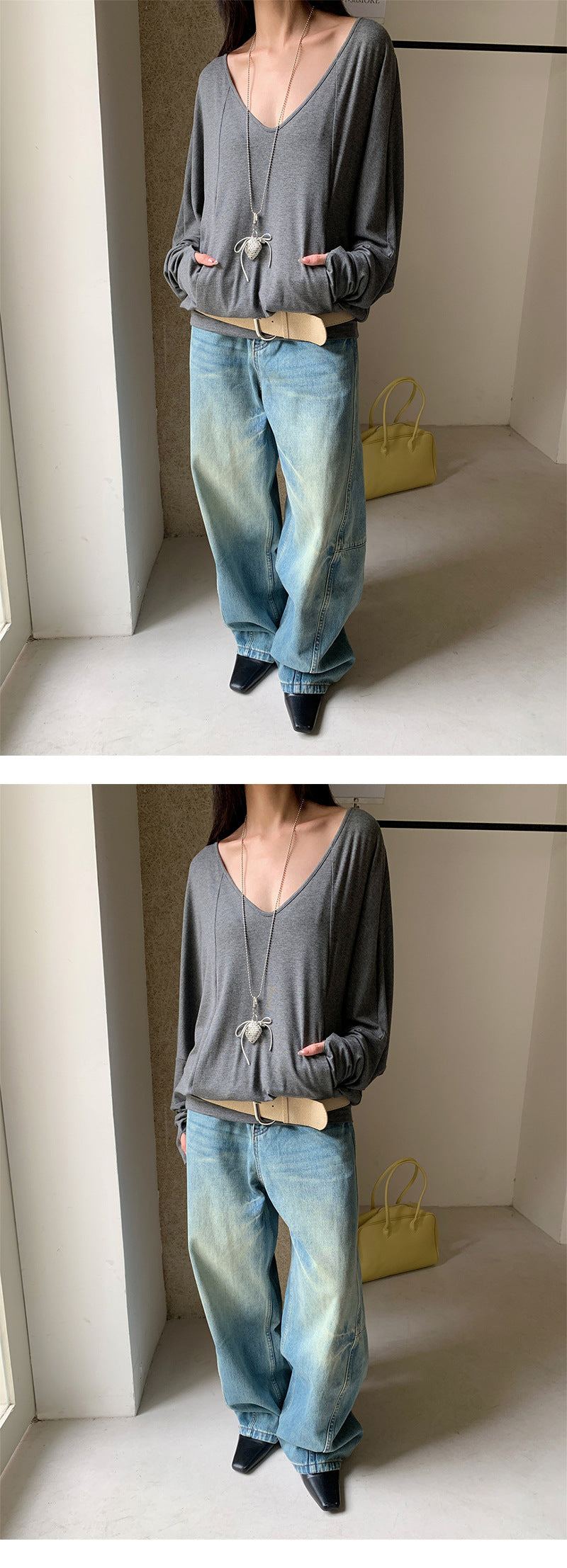 Deconstructed Wide Leg Denim Pants | Tajstylo