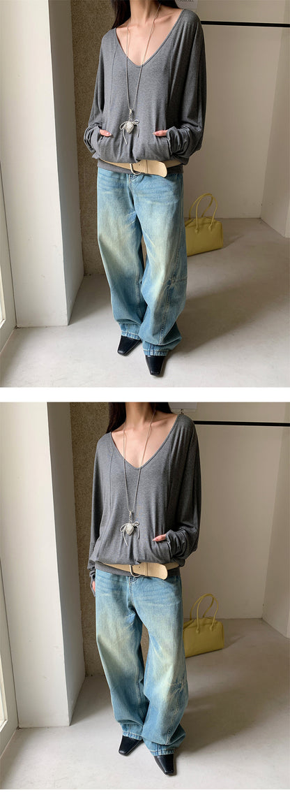 Deconstructed Wide Leg Denim Pants | Tajstylo