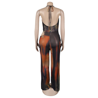 Flattering Mesh Printed Jumpsuit | Tajstylo