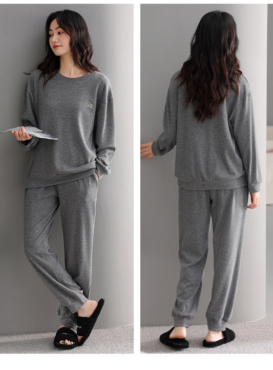 Woman wearing Warm Brushed Sleepwear Set in a cozy home setting