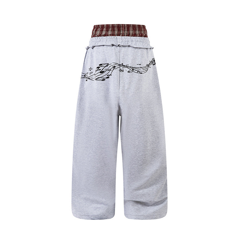 Double Waistband Music Note Graffiti Wide Leg Pants | Tajstylo