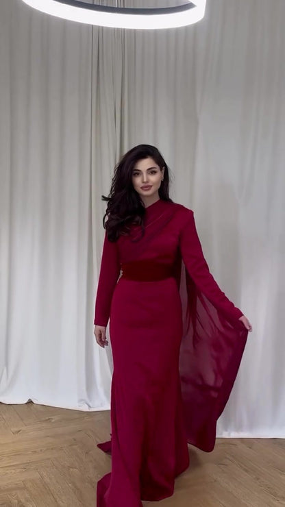 Velvet Cape Long Sleeve Dress | Tajstylo