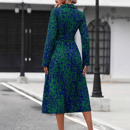 Woman wearing Floral Print Shirt Collar Maxi Dress in a sunny outdoor setting