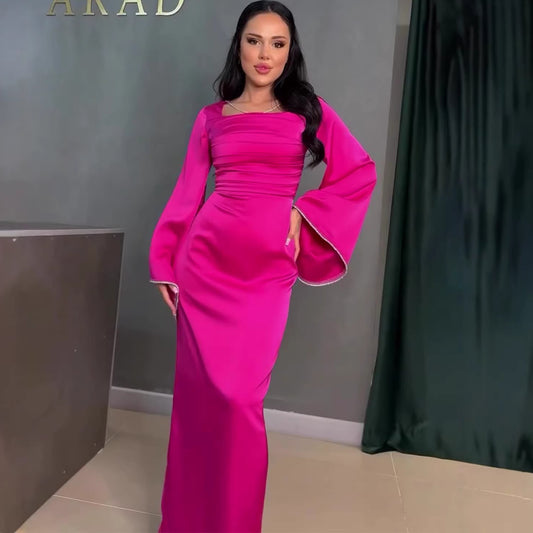 Slim Fit Satin Dress with Tie-Up | Tajstylo
