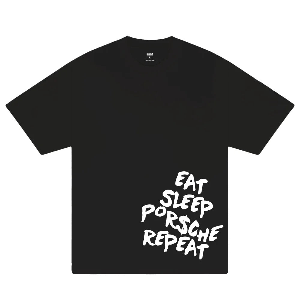 Woman wearing Need Money for Porsche Graphic T-shirt in casual setting