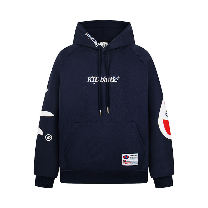 Woman wearing Letter Print Zip-Up Hoodie Sweatshirt in casual setting