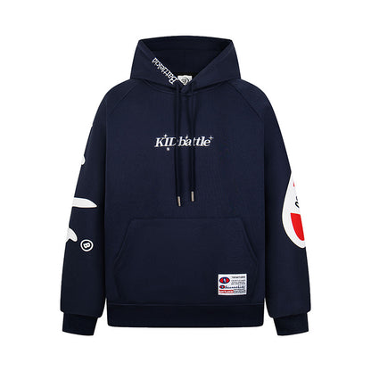 Woman wearing Letter Print Zip-Up Hoodie Sweatshirt in casual setting