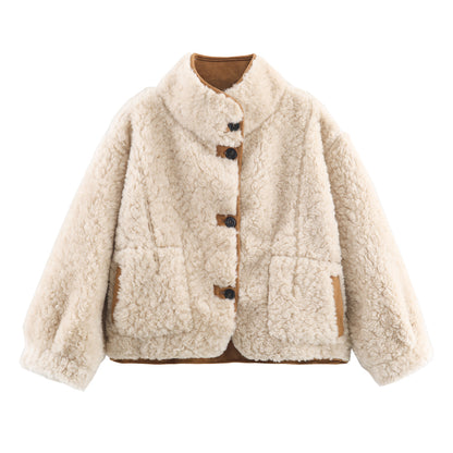 Woman wearing Reversible Jacket Coat for Women in a casual outdoor setting