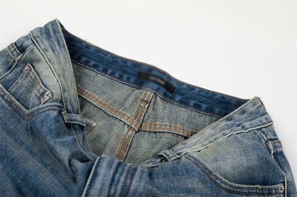 Washed Blue Denim Straight Leg Pants | Tajstylo