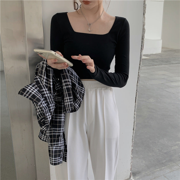 Slim Fit Long Sleeve Square Neck Top | Tajstylo