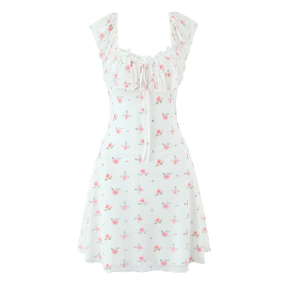 Halter Neck Lace Tie Back Printed Dress | Tajstylo