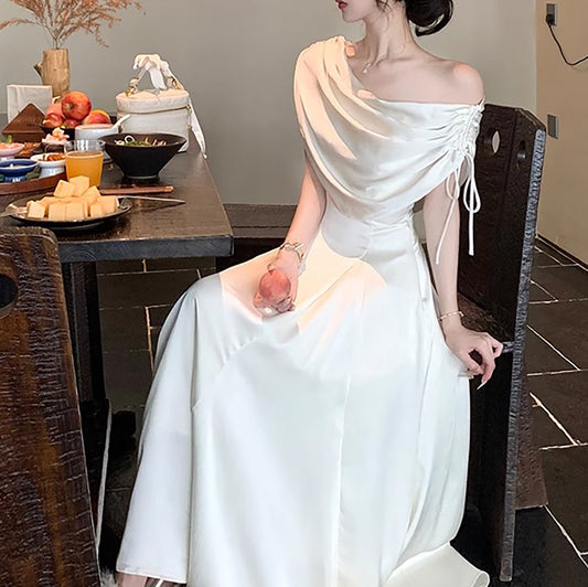 Off-Shoulder Flared Skirt Dress | Tajstylo