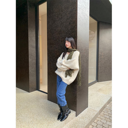 Woman wearing Vintage Casual Straight Leg Jeans in a city setting