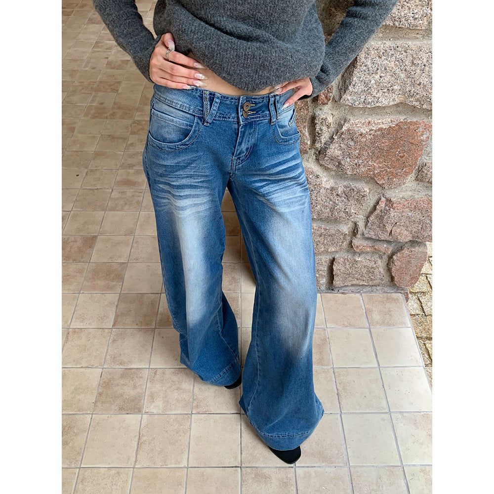 Woman wearing Wide Leg Flare Jeans in a casual outdoor setting