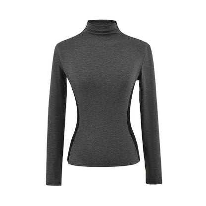 Color Block High-Neck Slim Fit Long Sleeve Top | Tajstylo