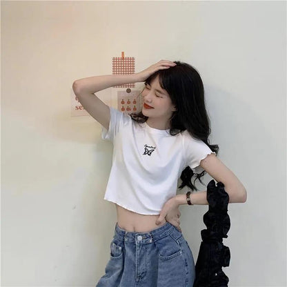 Butterfly Embroidered Crop Top | Tajstylo