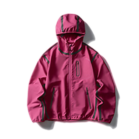 Woman wearing Reflective Strip Colour Block Hooded Jacket in an urban setting